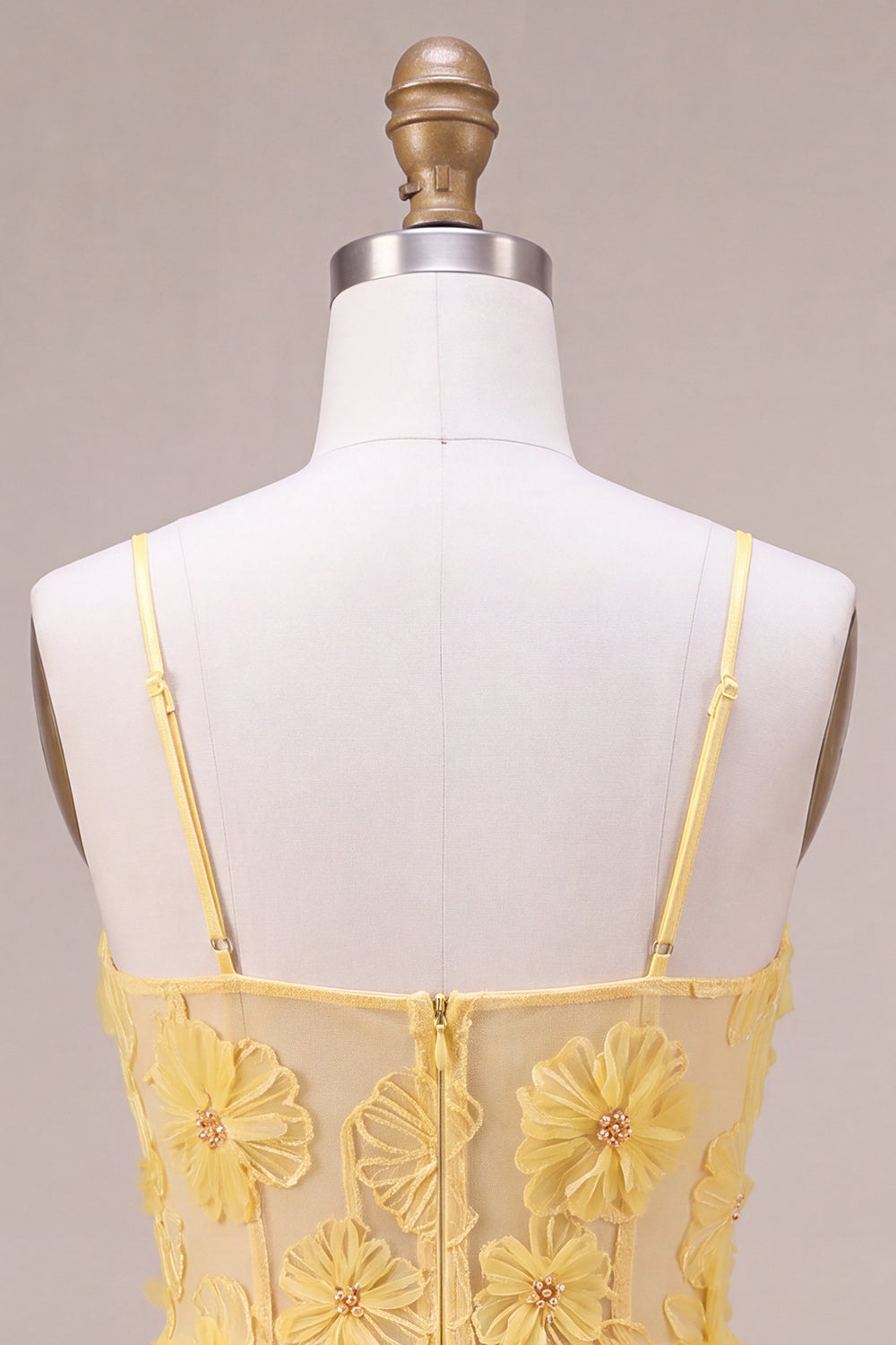 A Line Yellow Floral Corset Beaded Short Homecoming Dress