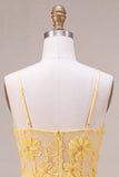 A Line Yellow Floral Corset Beaded Short Homecoming Dress