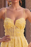 A Line Yellow Floral Corset Beaded Short Homecoming Dress