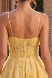 A Line Yellow Floral Corset Beaded Short Homecoming Dress