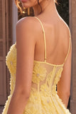 A Line Yellow Floral Corset Beaded Short Homecoming Dress