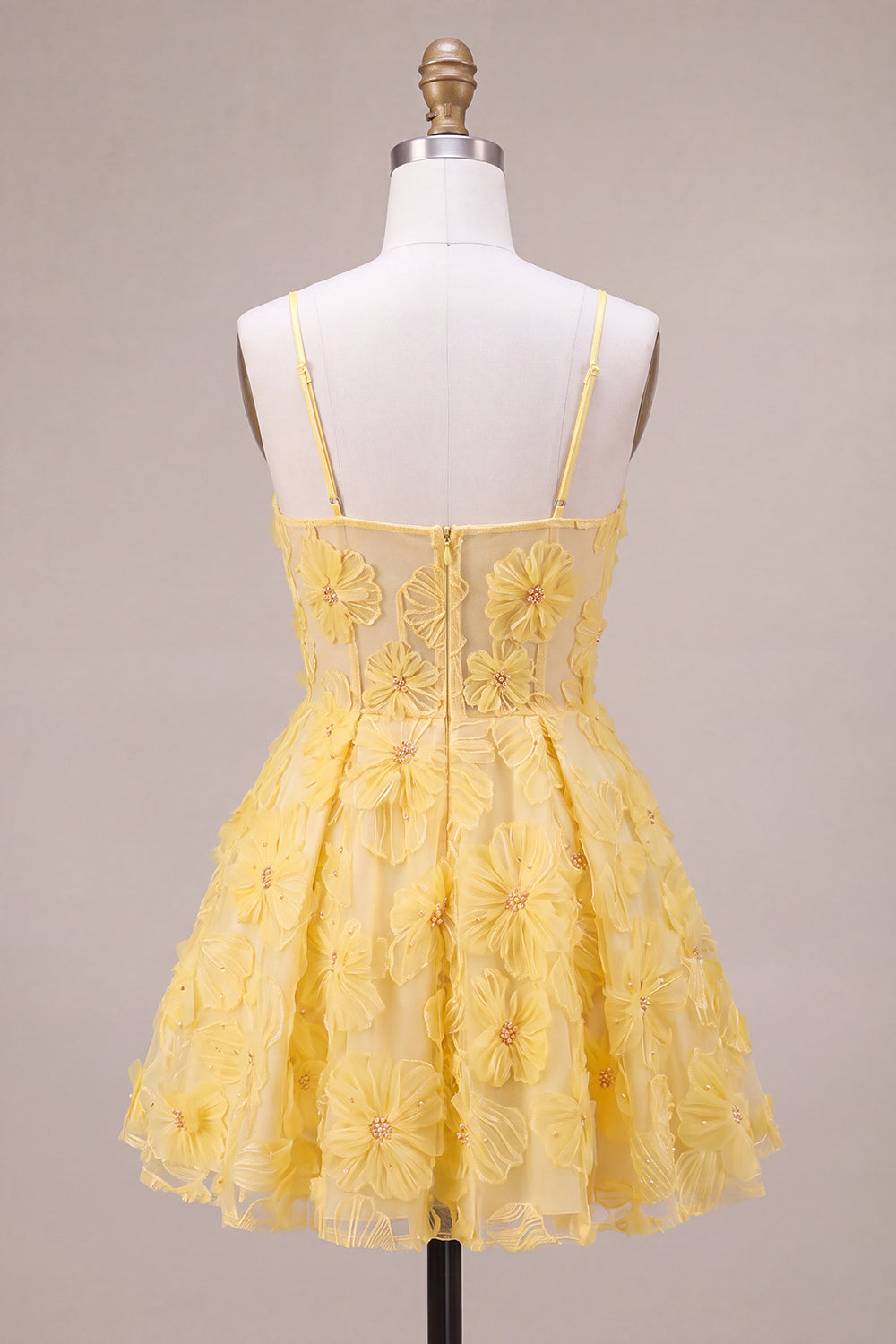 A Line Yellow Floral Corset Beaded Short Homecoming Dress