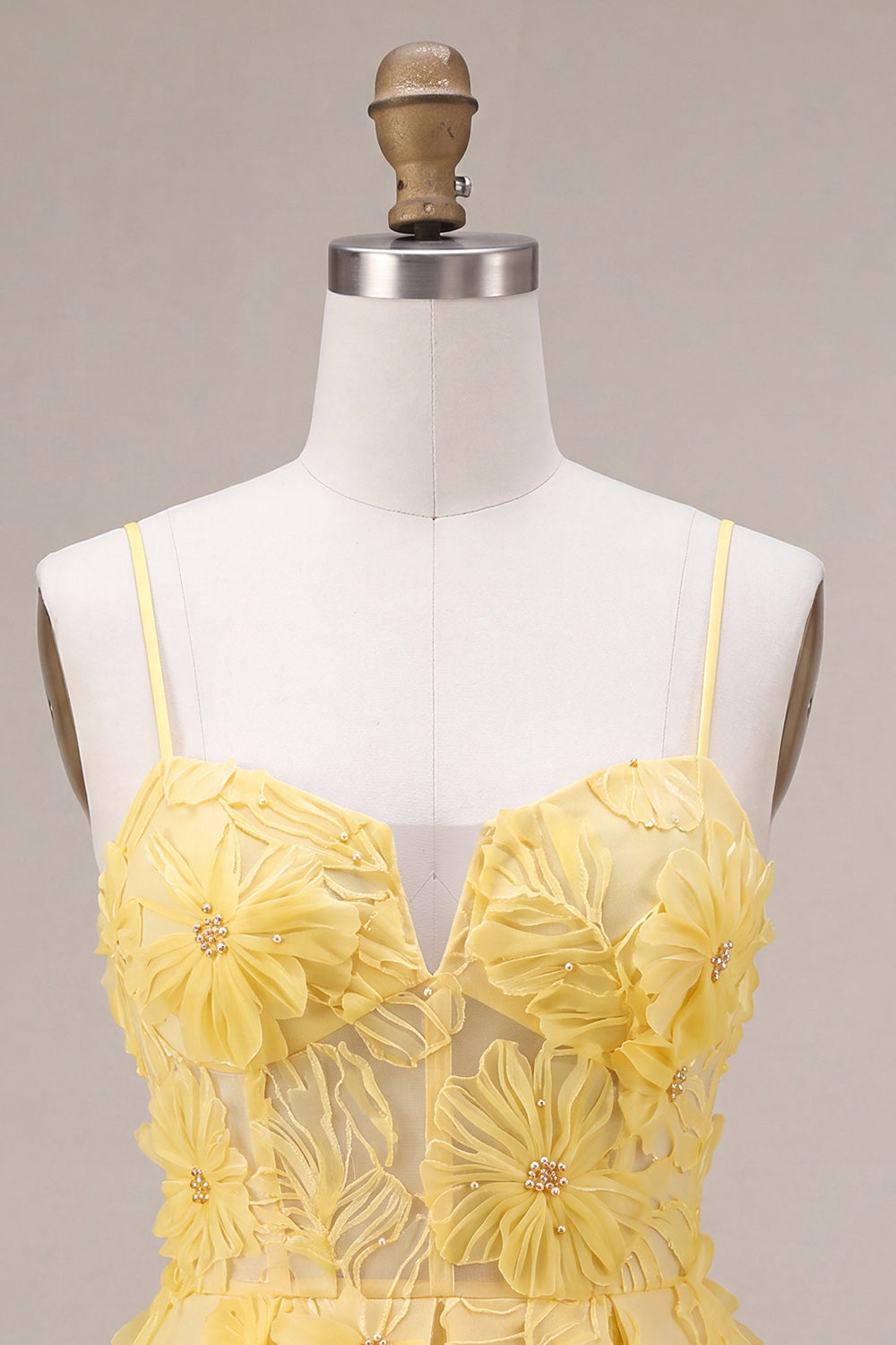 A Line Yellow Floral Corset Beaded Short Homecoming Dress