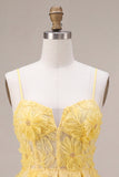 A Line Yellow Floral Corset Beaded Short Homecoming Dress