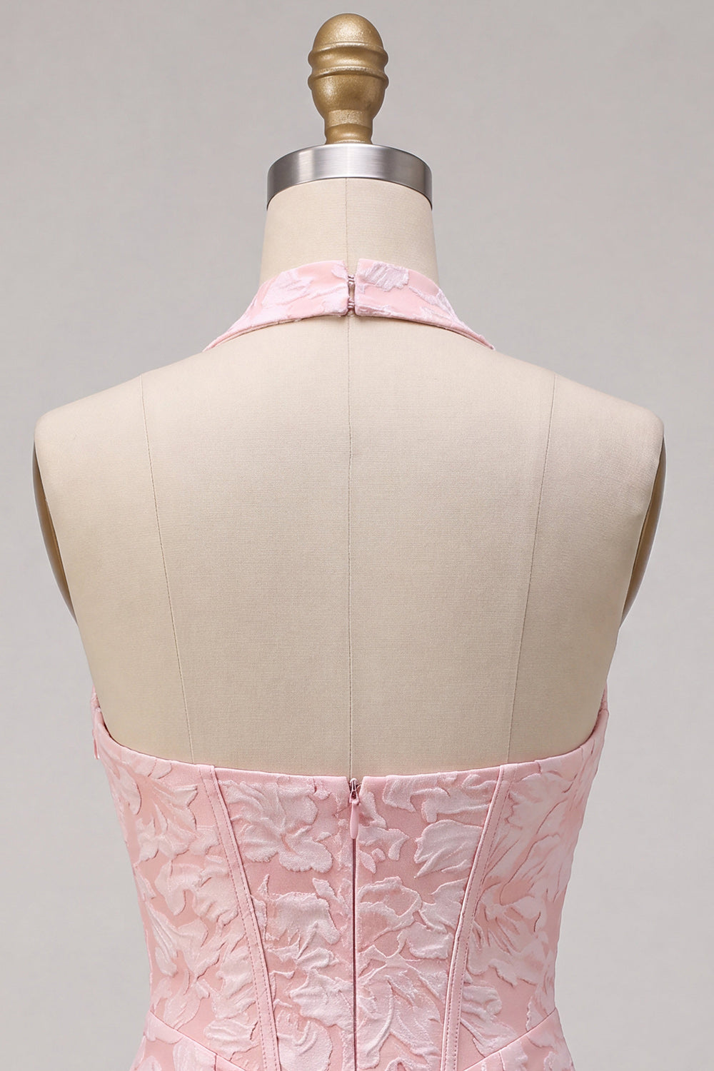 Halter Pink Jacquard Corset Tight Backless Short Homecoming Dress