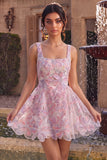 Lilac Floral A Line Embroidered Beaded Short Homecoming Dress