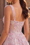 Lilac Floral A Line Embroidered Beaded Short Homecoming Dress