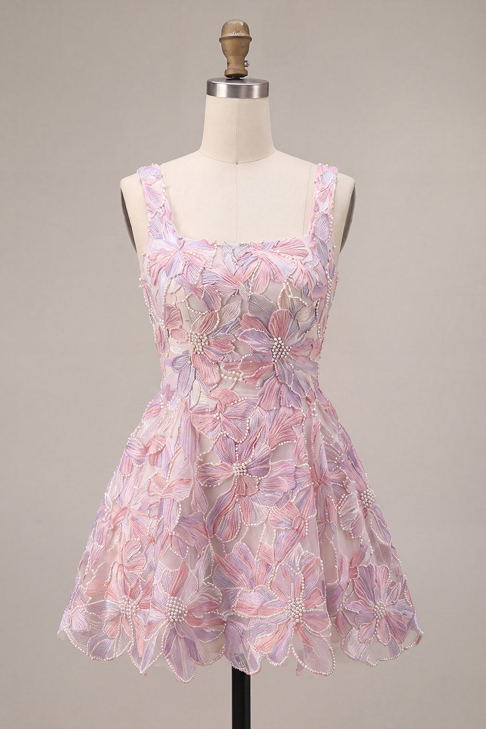 Lilac Floral A Line Embroidered Beaded Short Homecoming Dress