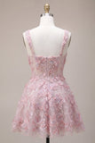 Lilac Floral A Line Embroidered Beaded Short Homecoming Dress
