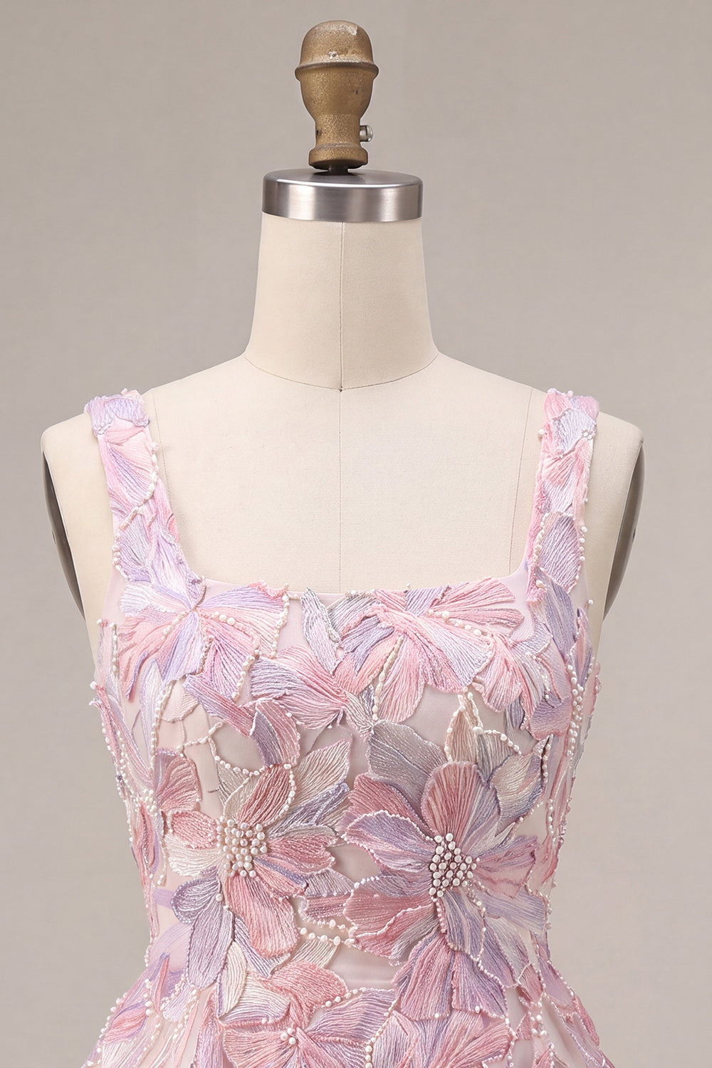 Lilac Floral A Line Embroidered Beaded Short Homecoming Dress