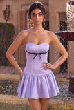 Lilac Satin A Line Sweetheart Short Homecoming Dress with Bow