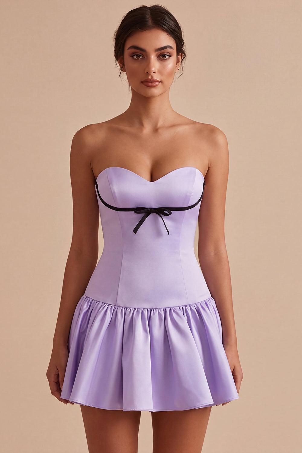 Lilac Satin A Line Sweetheart Short Homecoming Dress with Bow