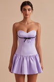 Lilac Satin A Line Sweetheart Short Homecoming Dress with Bow