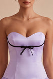 Lilac Satin A Line Sweetheart Short Homecoming Dress with Bow