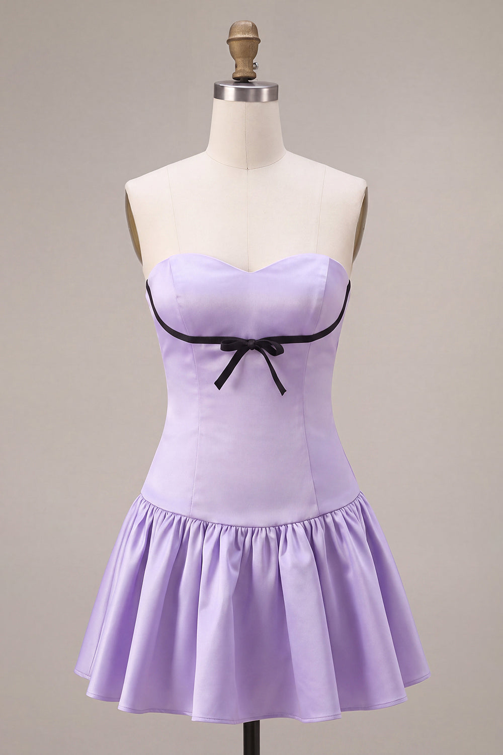 Lilac Satin A Line Sweetheart Short Homecoming Dress with Bow