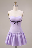 Lilac Satin A Line Sweetheart Short Homecoming Dress with Bow