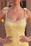 Yellow Floral Tight Beaded Ruffled Short Homecoming Dress with Bows