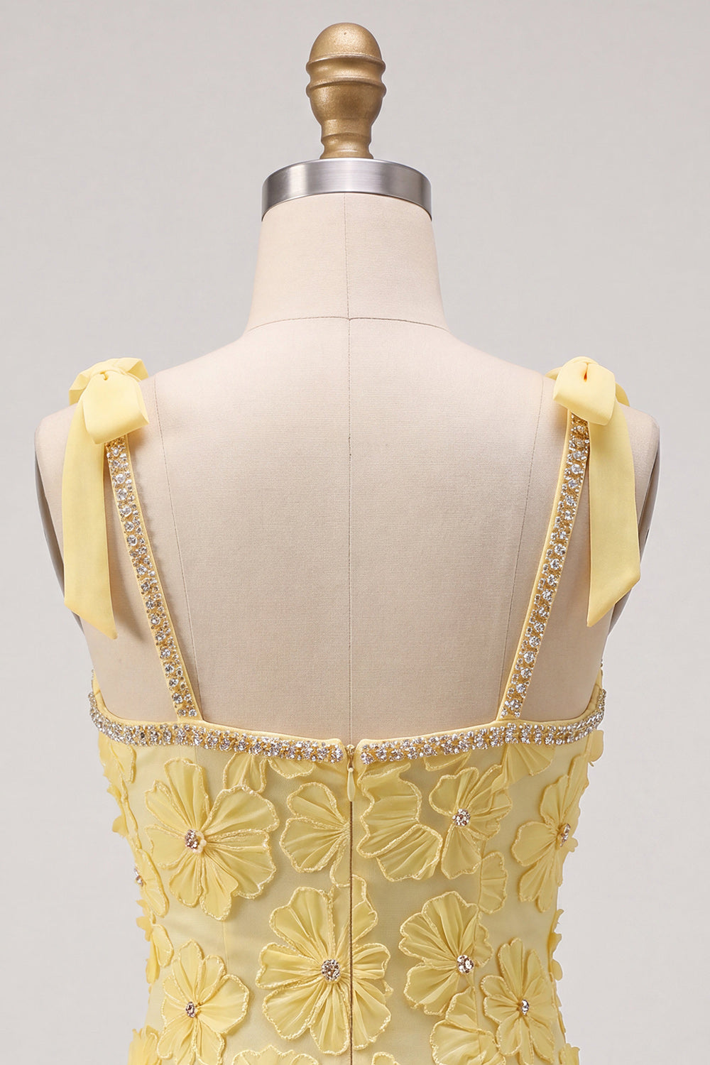 Yellow Floral Tight Beaded Ruffled Short Homecoming Dress with Bows