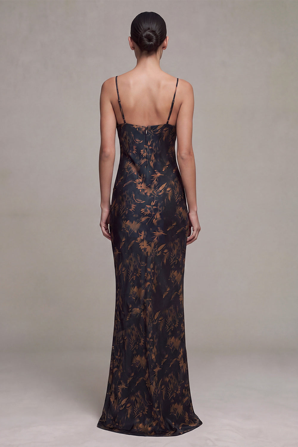 Floral Black Cowl Neck Mermaid Long Formal Dress