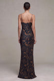 Floral Black Cowl Neck Mermaid Long Formal Dress