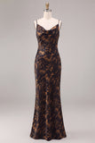 Floral Black Cowl Neck Mermaid Long Formal Dress