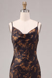 Floral Black Cowl Neck Mermaid Long Formal Dress