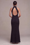 Lace Black Halter Mermaid Long Formal Dress