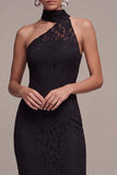 Lace Black Halter Mermaid Long Formal Dress