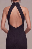 Lace Black Halter Mermaid Long Formal Dress
