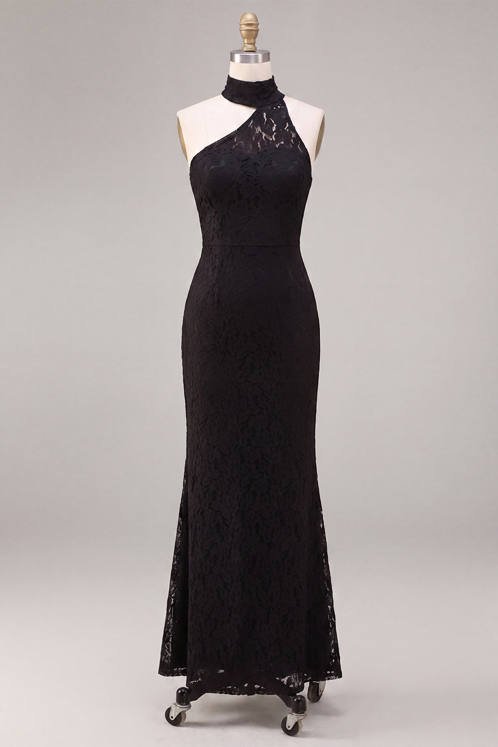 Lace Black Halter Mermaid Long Formal Dress