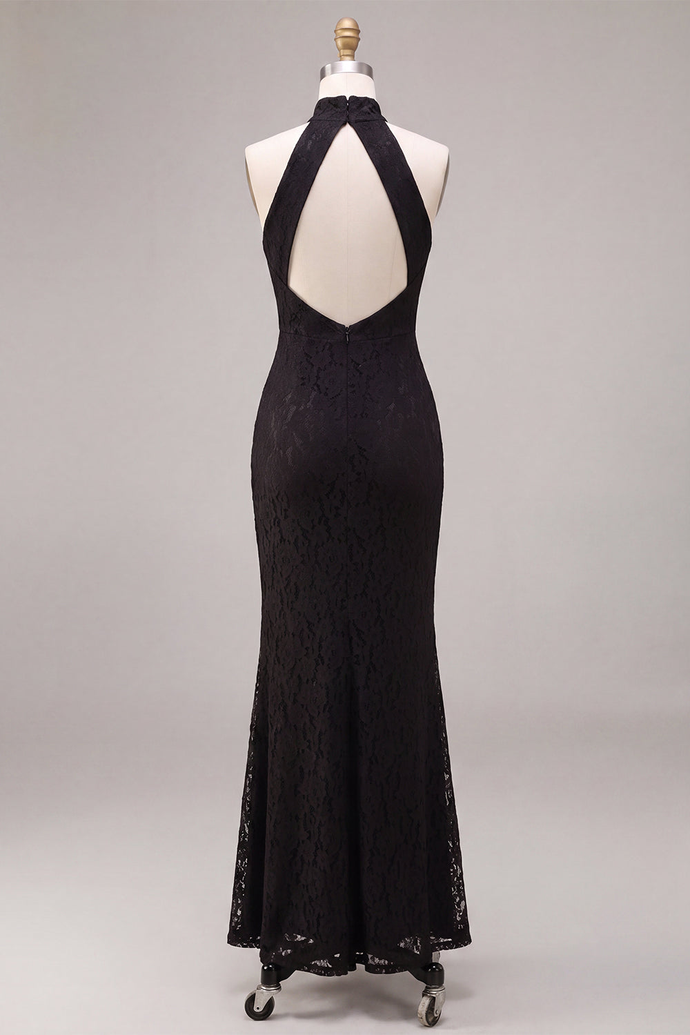 Lace Black Halter Mermaid Long Formal Dress