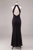 Lace Black Halter Mermaid Long Formal Dress