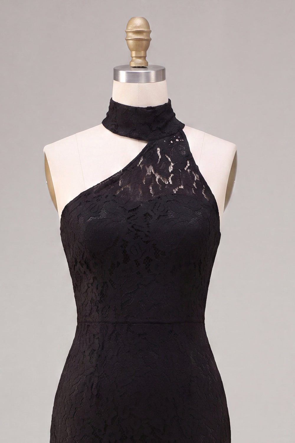 Lace Black Halter Mermaid Long Formal Dress