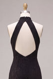 Lace Black Halter Mermaid Long Formal Dress