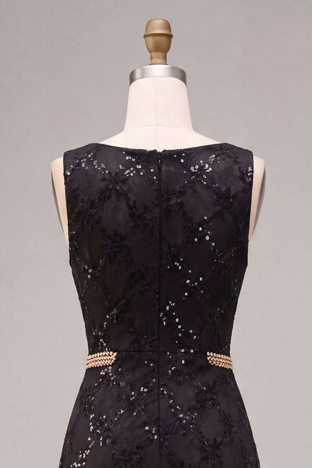 A Line Black Sparkly Sequin Boat Neck Long Formal Dress
