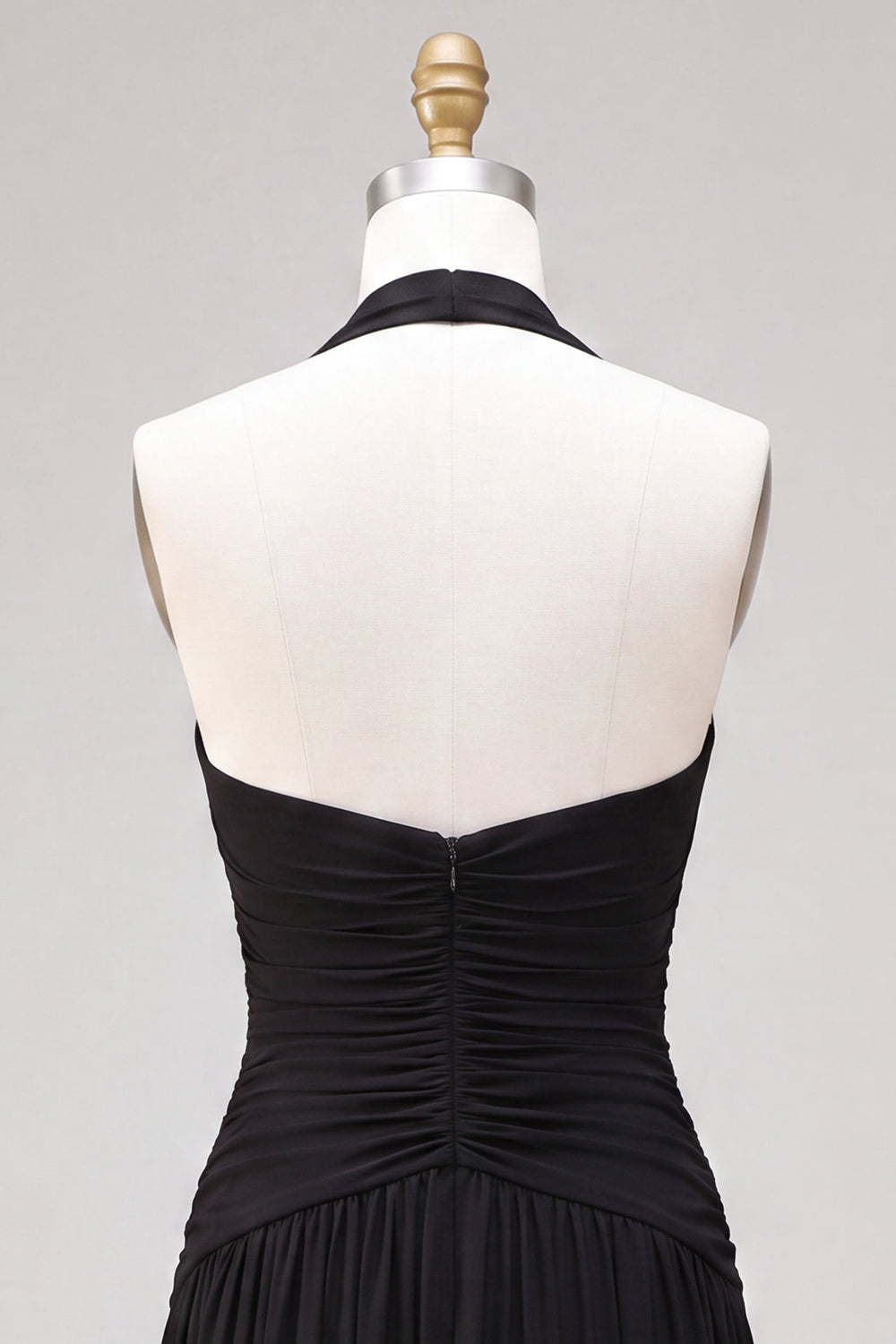 Black A Line Pleated Halter Chiffon Long Formal Dress