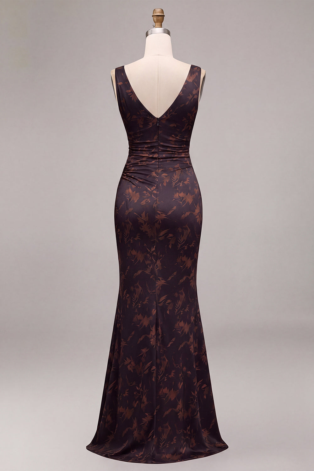 Black Floral Mermaid Ruched V-Neck Long Formal Dress