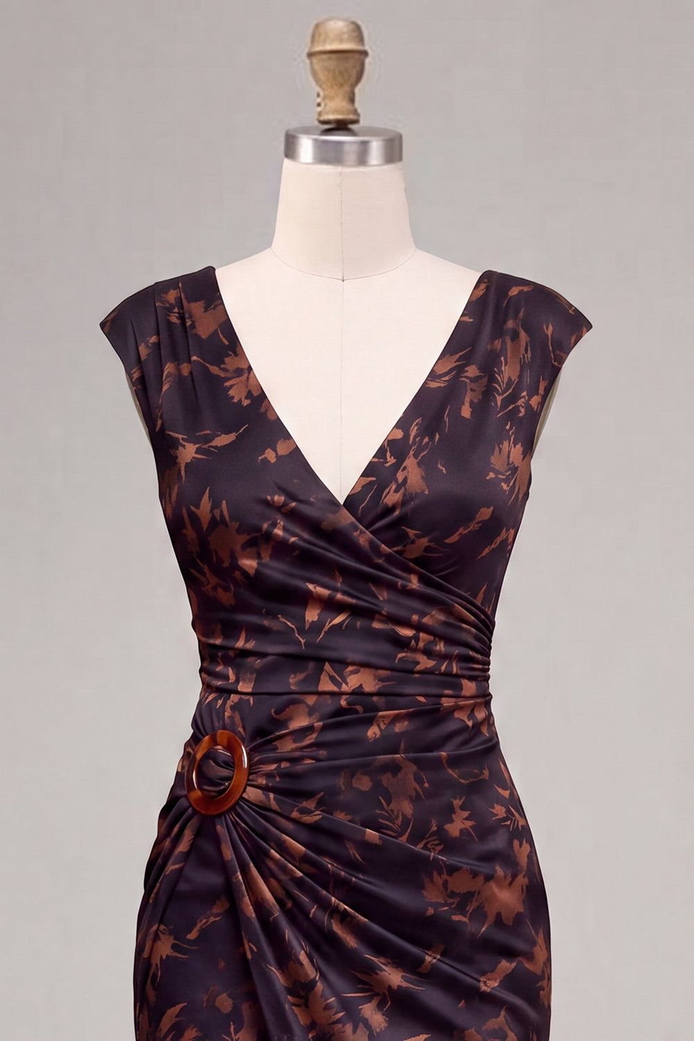 Black Floral Mermaid Ruched V-Neck Long Formal Dress