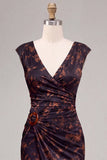 Black Floral Mermaid Ruched V-Neck Long Formal Dress