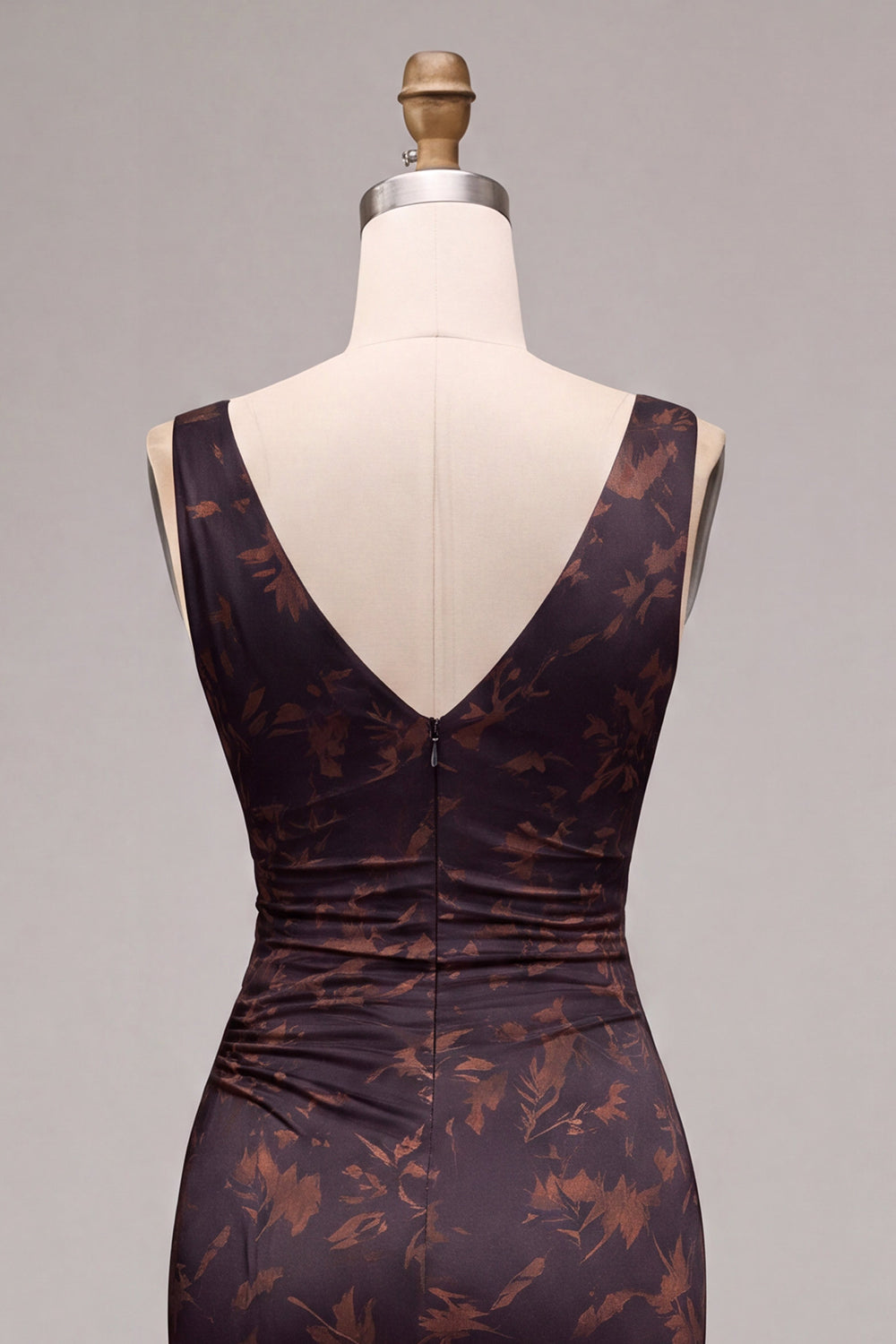 Black Floral Mermaid Ruched V-Neck Long Formal Dress