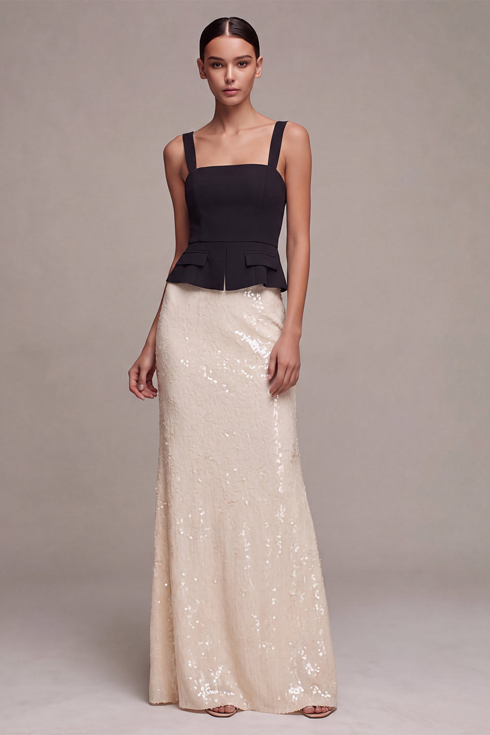 Sparkly Black and White Mermaid Sequin Long Formal Dress