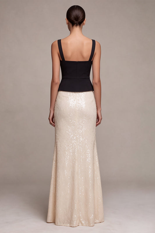 Sparkly Black and White Mermaid Sequin Long Formal Dress