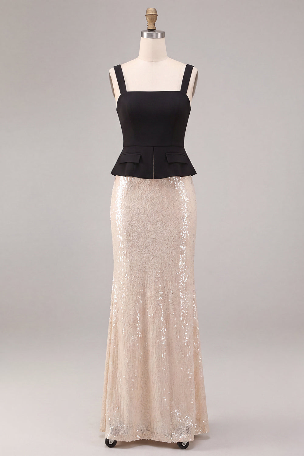 Sparkly Black and White Mermaid Sequin Long Formal Dress