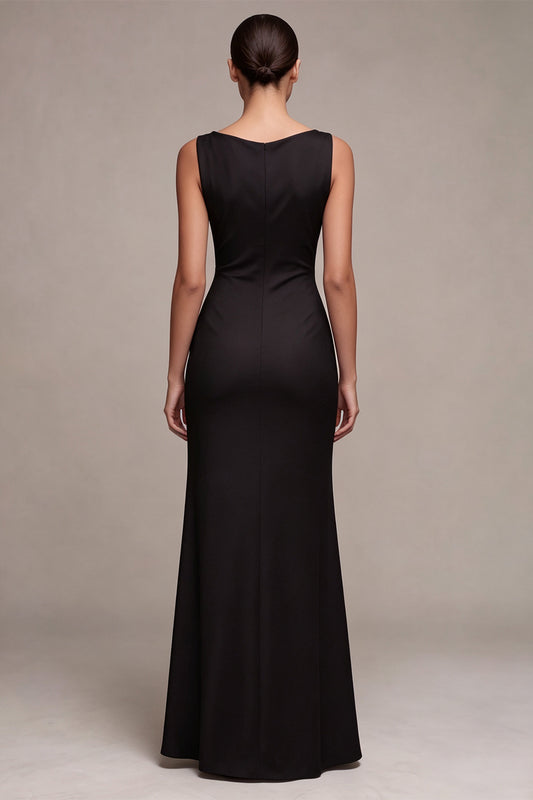 Simple Black Mermaid Cowl Neck Long Formal Dress