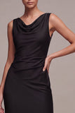 Simple Black Mermaid Cowl Neck Long Formal Dress