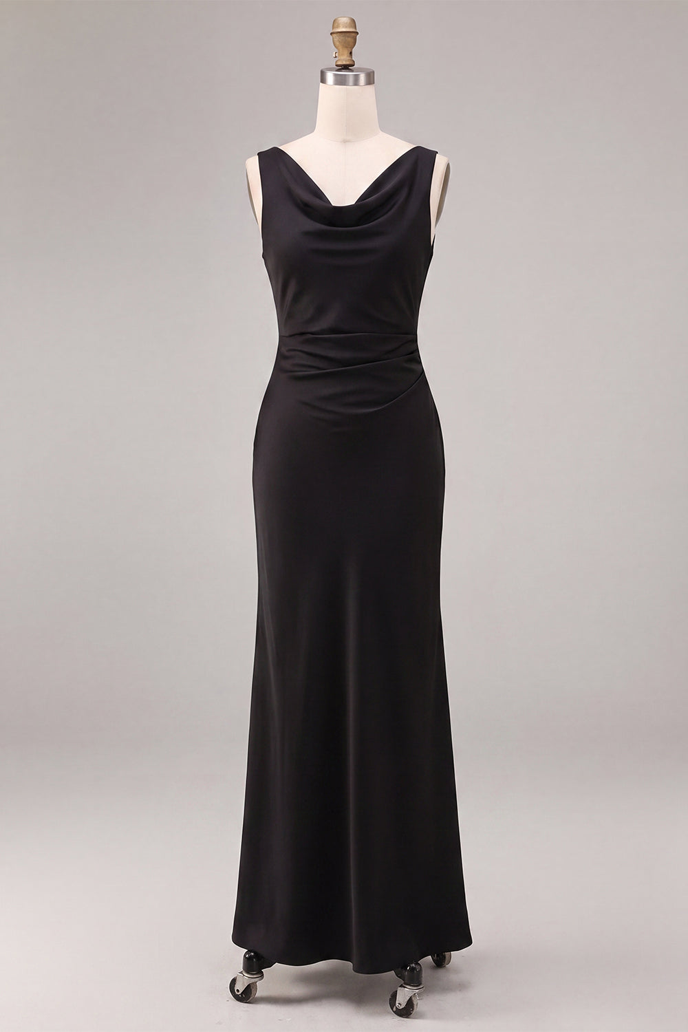 Simple Black Mermaid Cowl Neck Long Formal Dress
