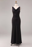 Simple Black Mermaid Cowl Neck Long Formal Dress
