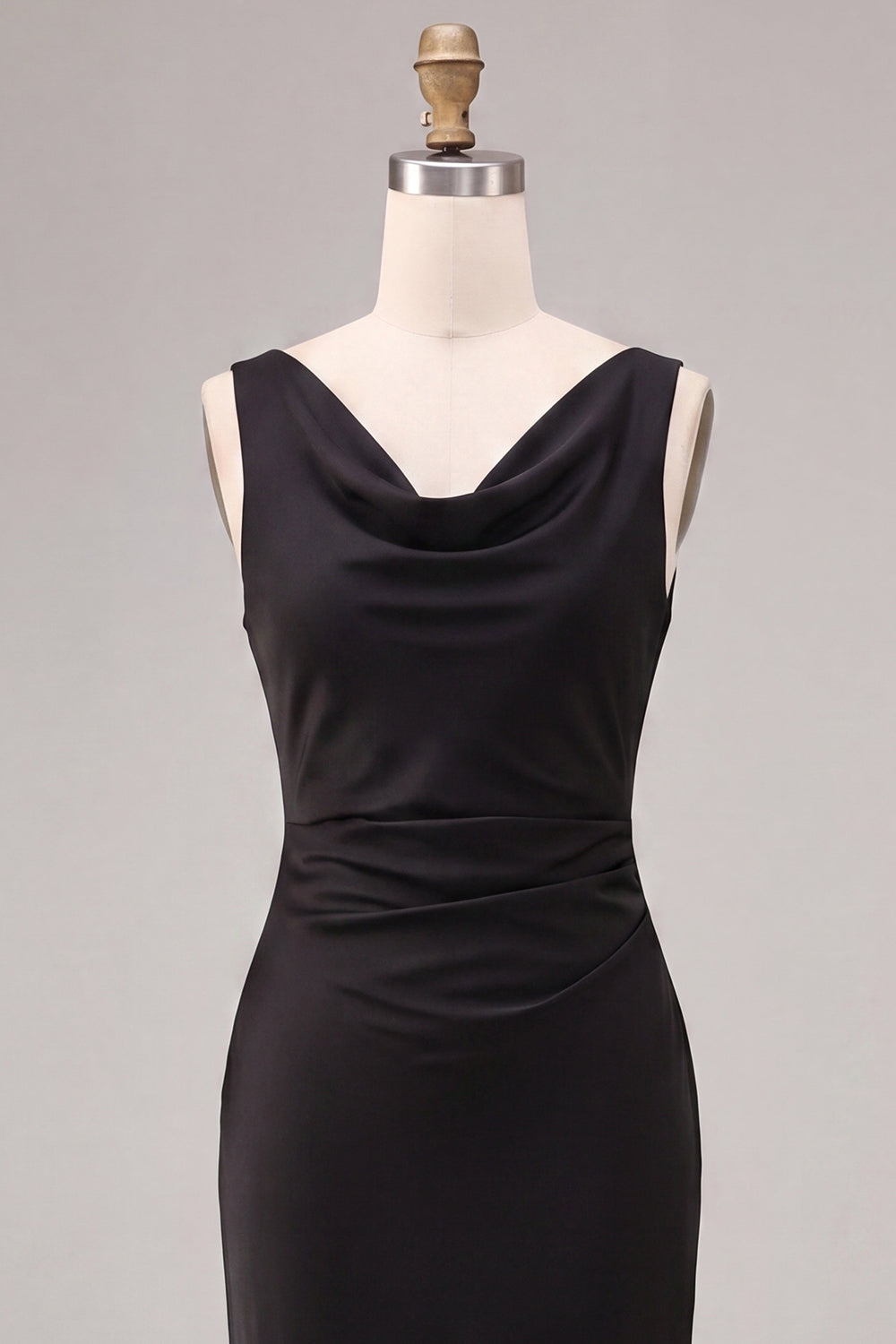 Simple Black Mermaid Cowl Neck Long Formal Dress