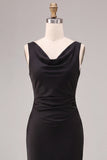 Simple Black Mermaid Cowl Neck Long Formal Dress