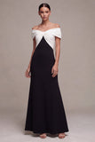 Black and White Off the Shoulder Mermaid Ruched Long Formal Dress